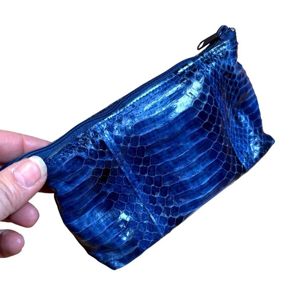 Crocodile Leather Cosmetic Neiman Marcus Pouch Blue Lightweight Travel Bag - Picture 3 of 8